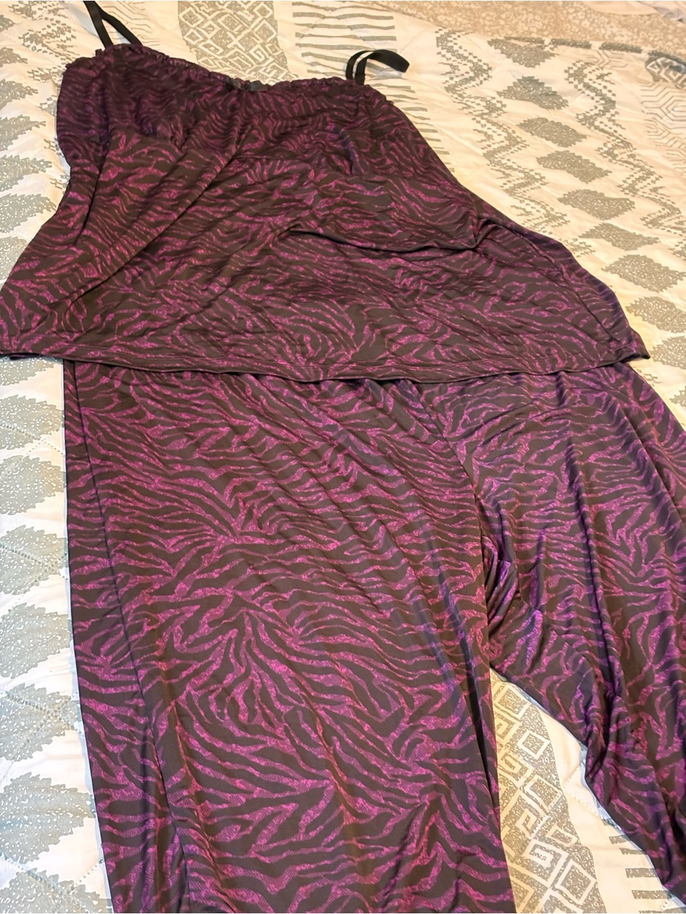 Addition Elle Dark Purple Lace-Trim Sheer Pyjama set